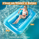 Inflatable Tanning Pool Lounger Float,  70" x 46", Blue-L